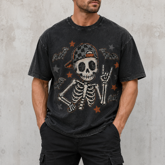 T-shirt graphique Halloween Squelette Rock Rétro