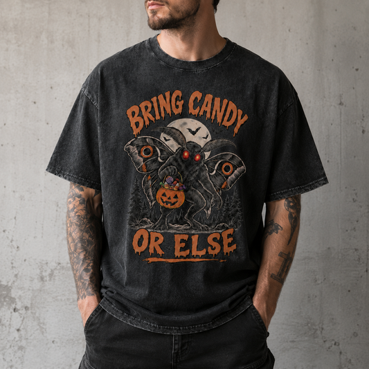 Bring Candy or Else Vintage Mothman Halloween Tee