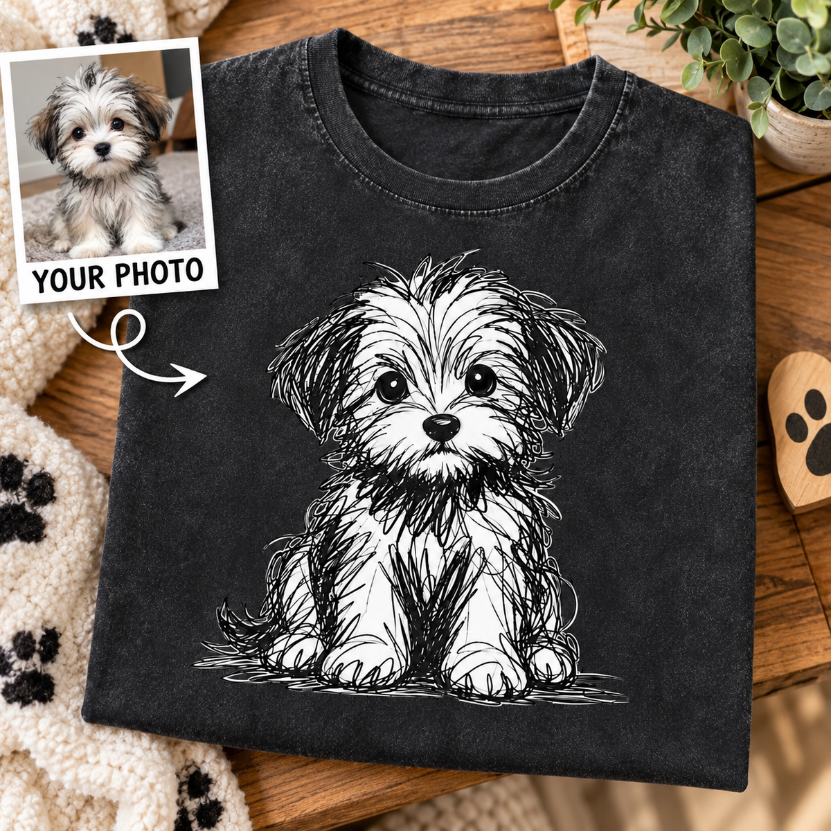 Custom Pet Sketch T-Shirt – Personalized Portrait From Your Photo