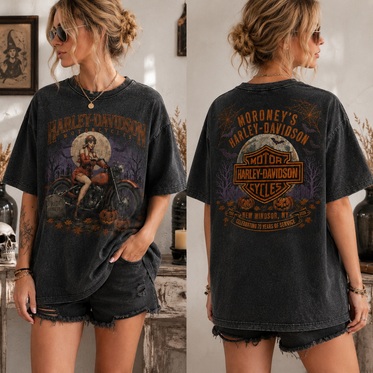 Retro Washed Girl Davidson Pattern T-shirt