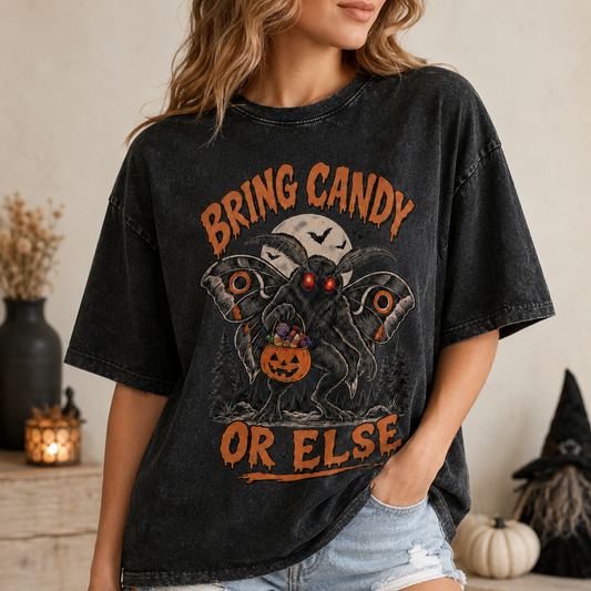 Bring Candy or Else Vintage Mothman Halloween Tee