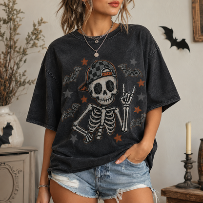 Vintage Rock Skeleton Halloween Graphic Tee