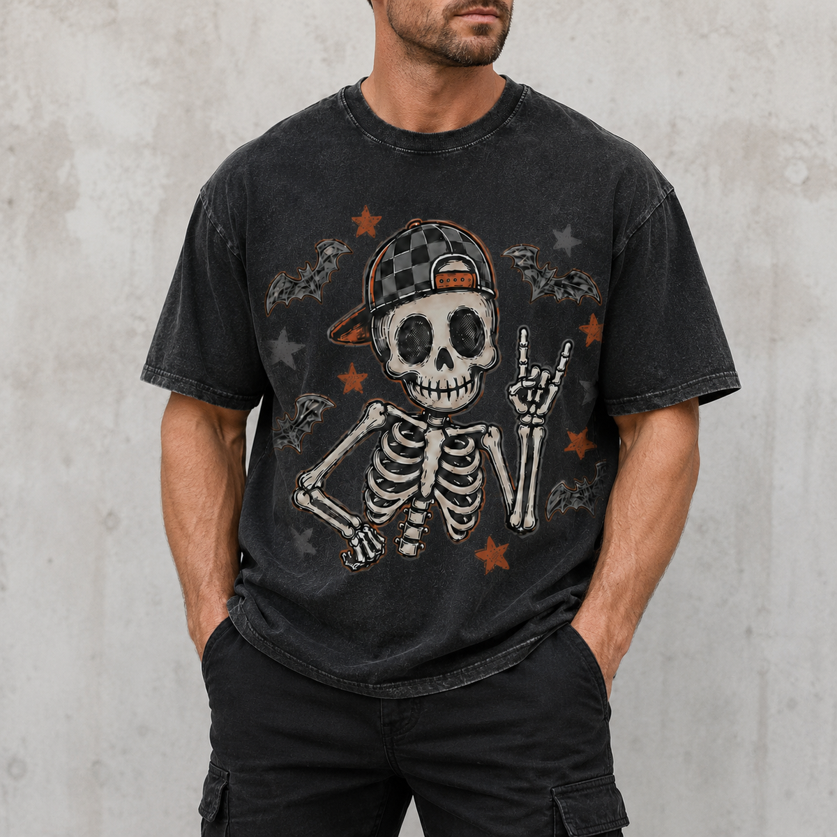 Vintage Rock Skeleton Halloween Graphic Tee