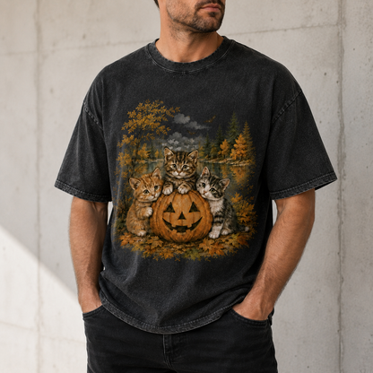 Vintage Halloween Kittens & Pumpkin Graphic Tee