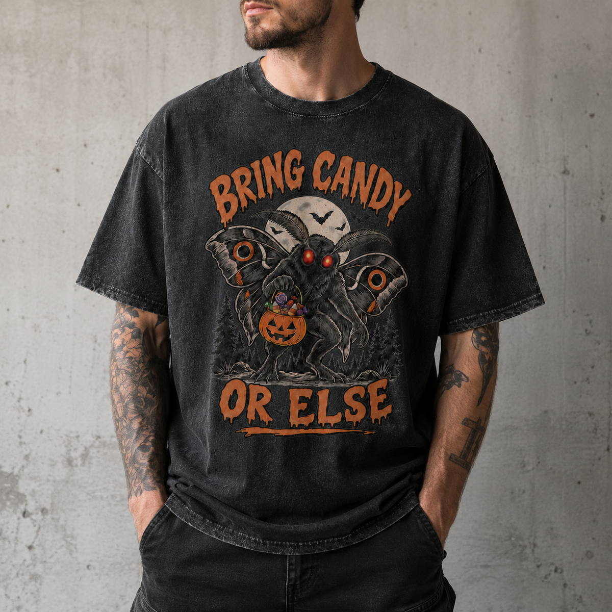 Apportez des bonbons ou sinon T-shirt vintage d'Halloween Mothman