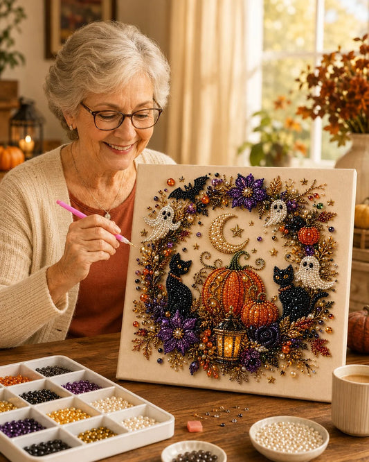🎃 Set de bricolaj „Halloween Pearl Art” – Nu e nevoie de abilități de pictură, trebuie doar să potrivești și să așezi perlele.