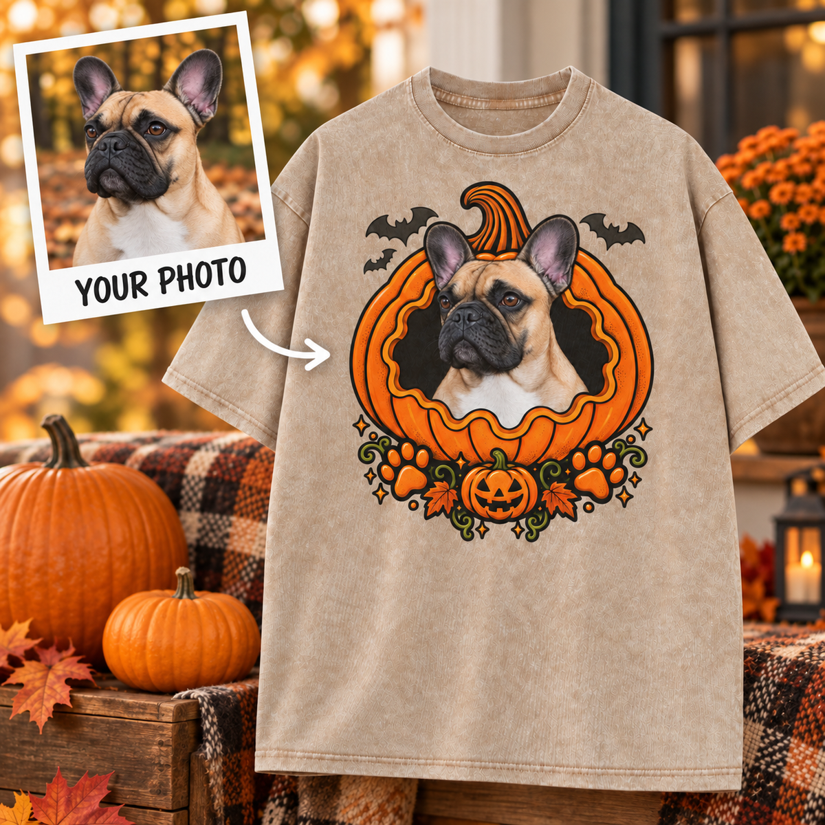 Custom Pet Pumpkin Portrait T-Shirt – Personalized From Your Photo