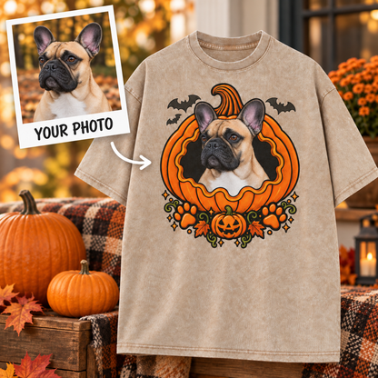 Custom Pet Pumpkin Portrait T-Shirt – Personalized From Your Photo