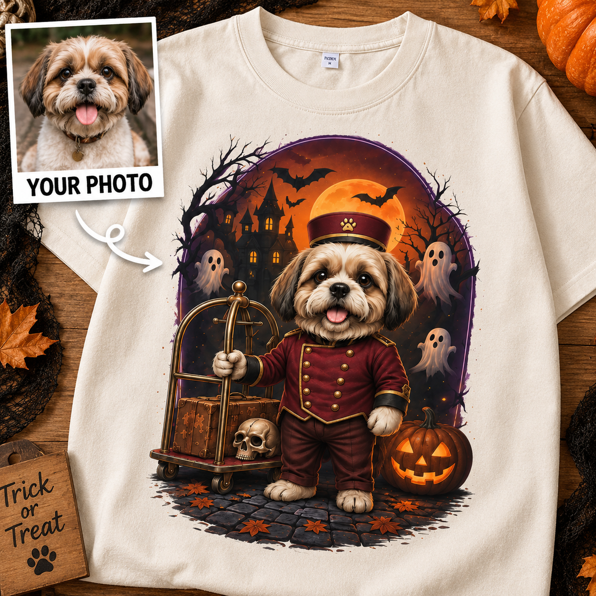 Custom Pet Haunted Bellhop T-Shirt – Personalized From Your Photo