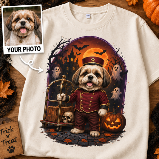 Custom Pet Haunted Bellhop T-Shirt – Personalized From Your Photo