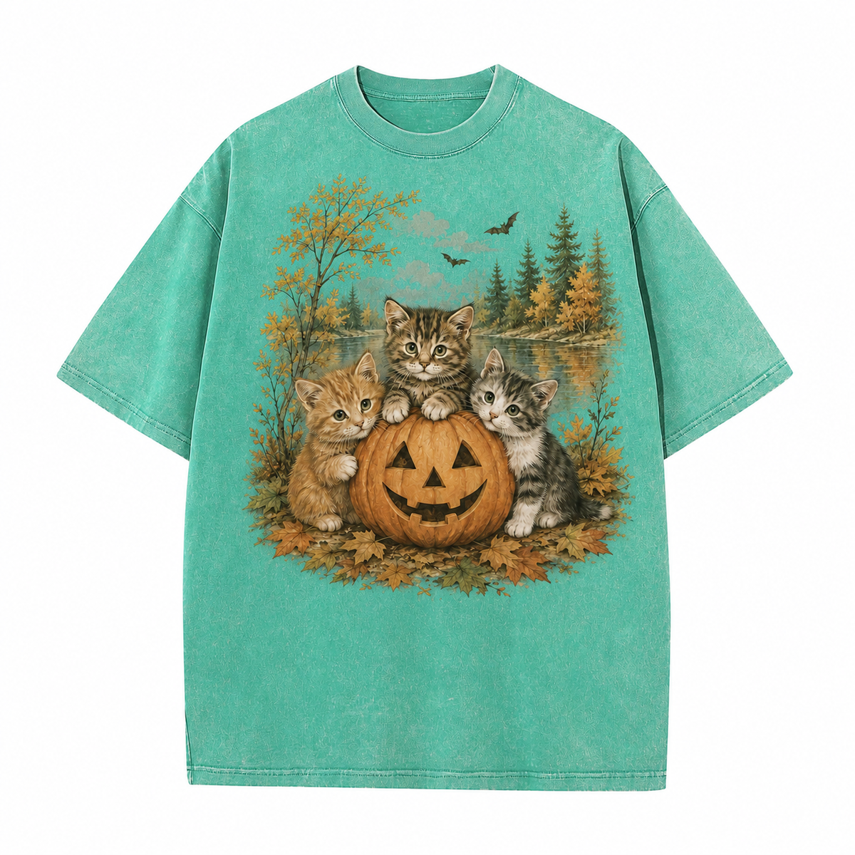 Vintage Halloween Kittens & Pumpkin Graphic Tee