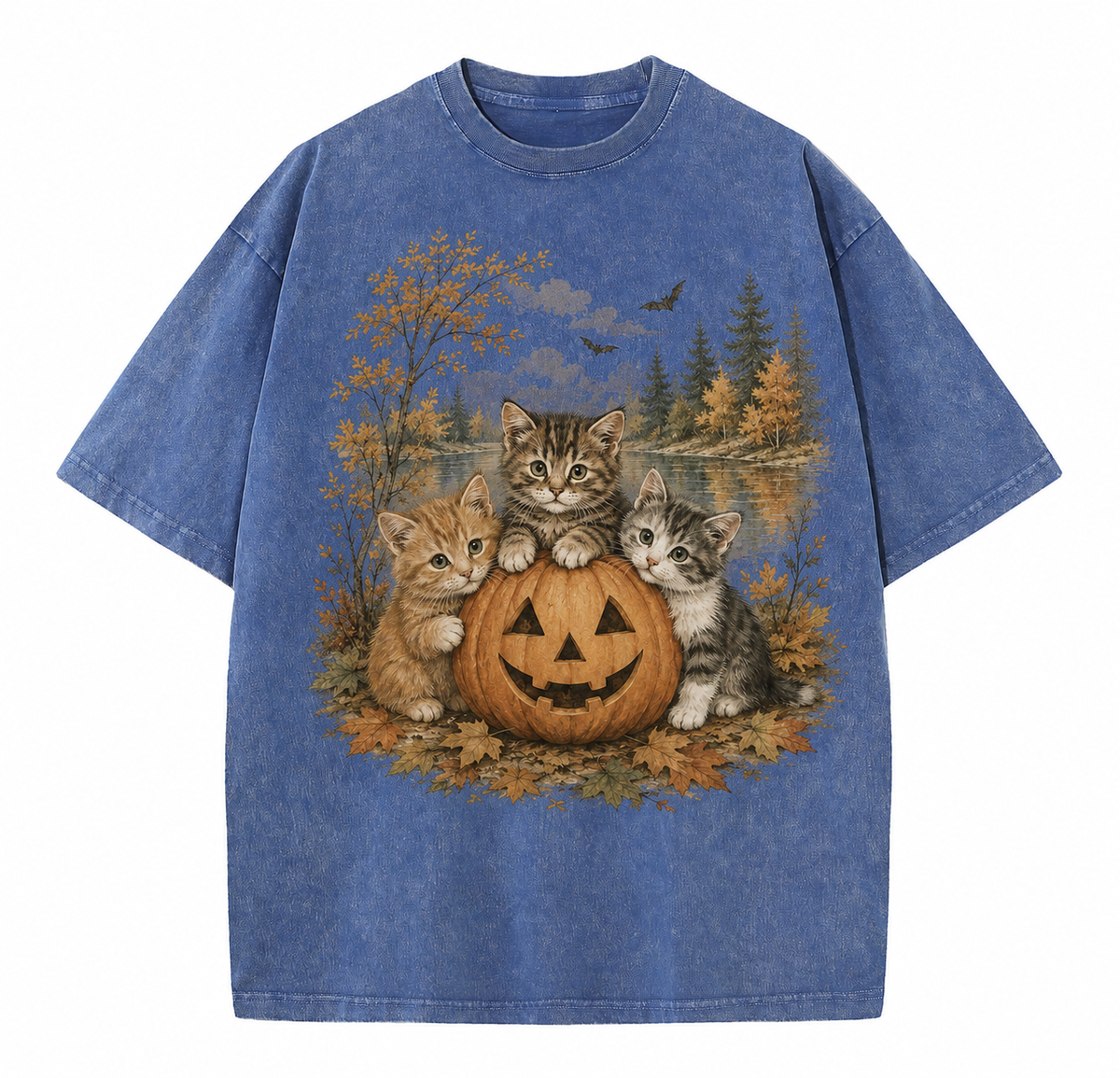 Vintage Halloween Kittens & Pumpkin Graphic Tee