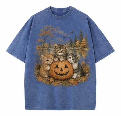 Vintage Halloween Kittens & Pumpkin Graphic Tee