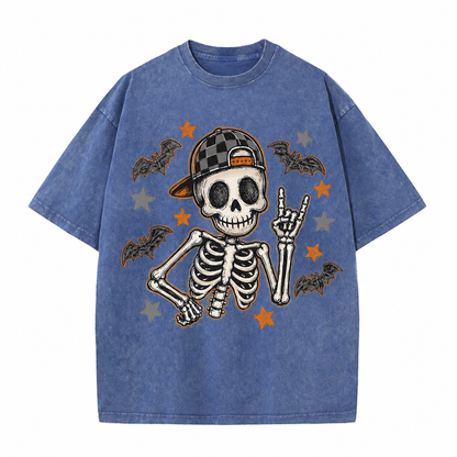 Vintage Rock Skeleton Halloween Graphic Tee