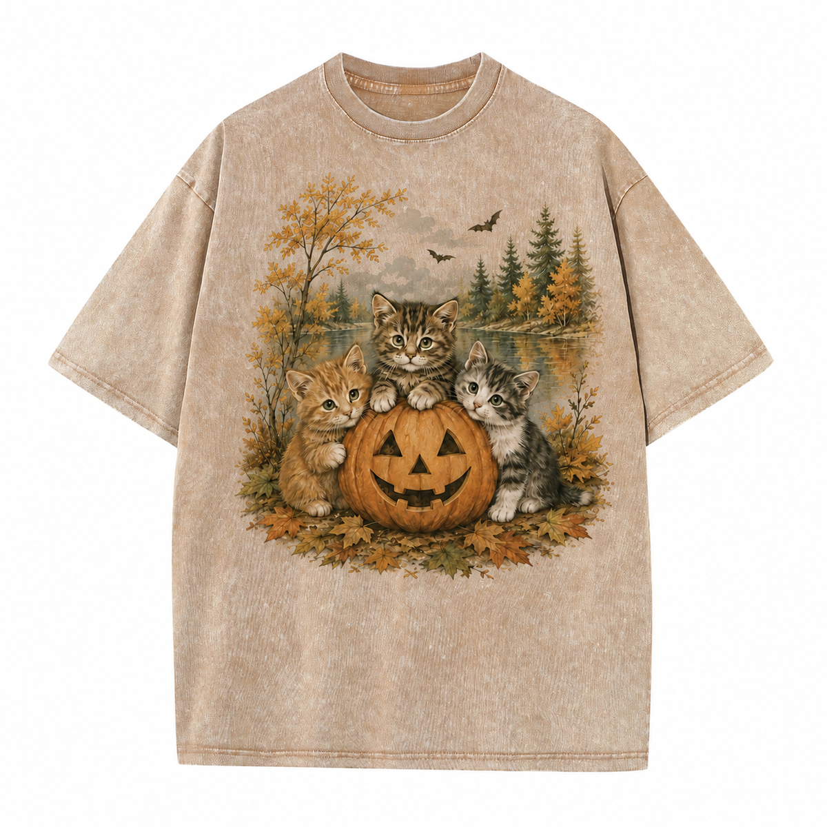Vintage Halloween Kittens & Pumpkin Graphic Tee