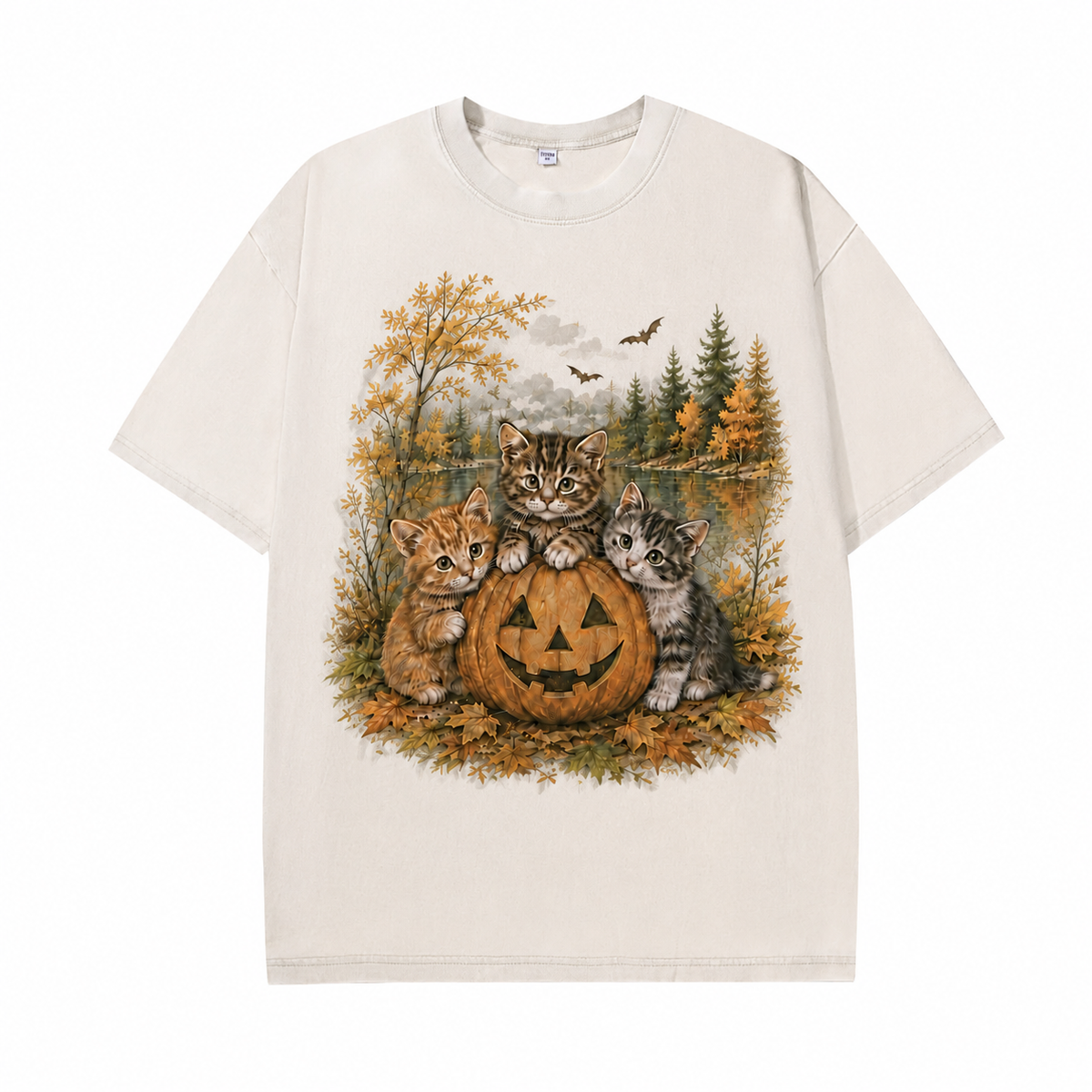 Vintage Halloween Kittens & Pumpkin Graphic Tee