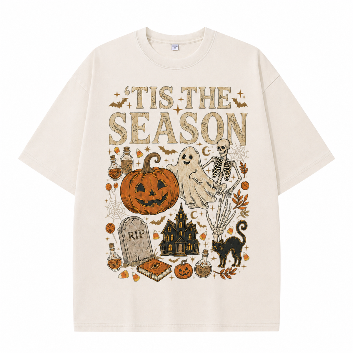 Retro Halloween Comfortable Color Shirt Skull Ghost DTG Print T-shirt