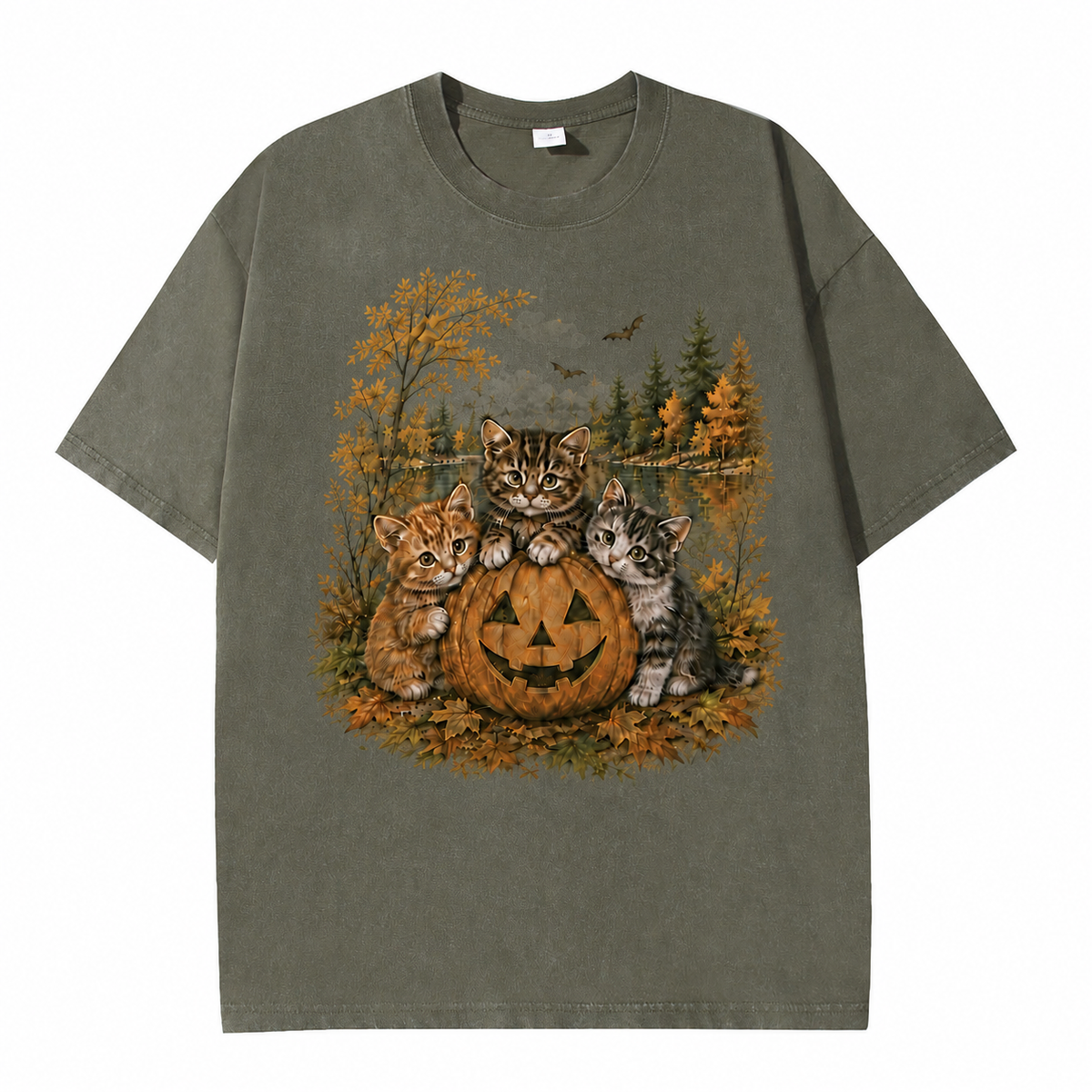 Vintage Halloween Kittens & Pumpkin Graphic Tee