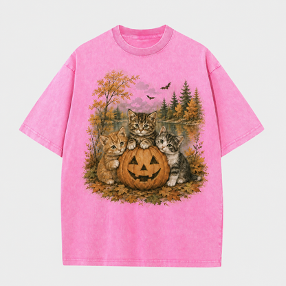 Vintage Halloween Kittens & Pumpkin Graphic Tee