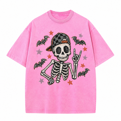 Vintage Rock Skeleton Halloween Graphic Tee