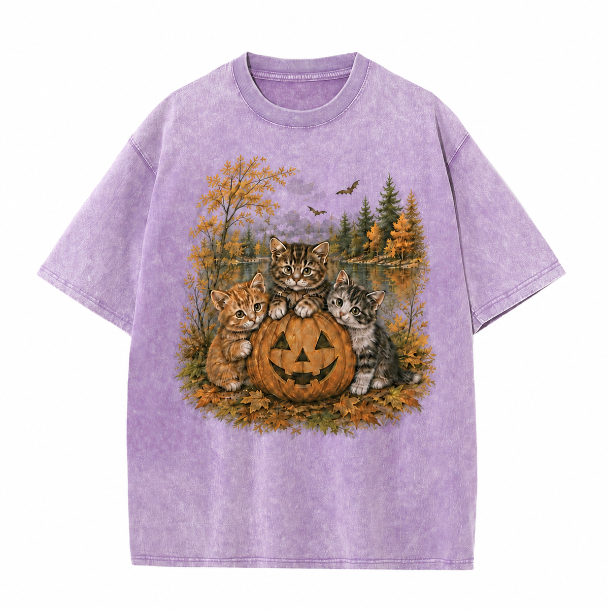 Vintage Halloween Kittens & Pumpkin Graphic Tee