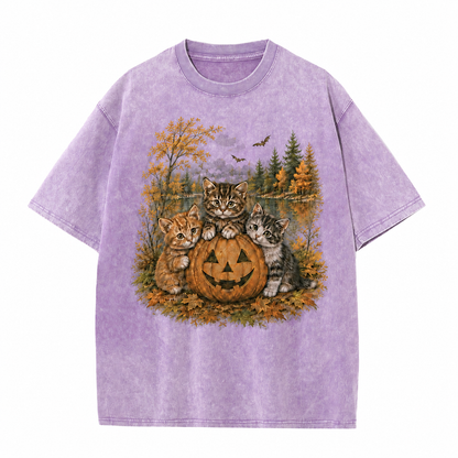 Vintage Halloween Kittens & Pumpkin Graphic Tee