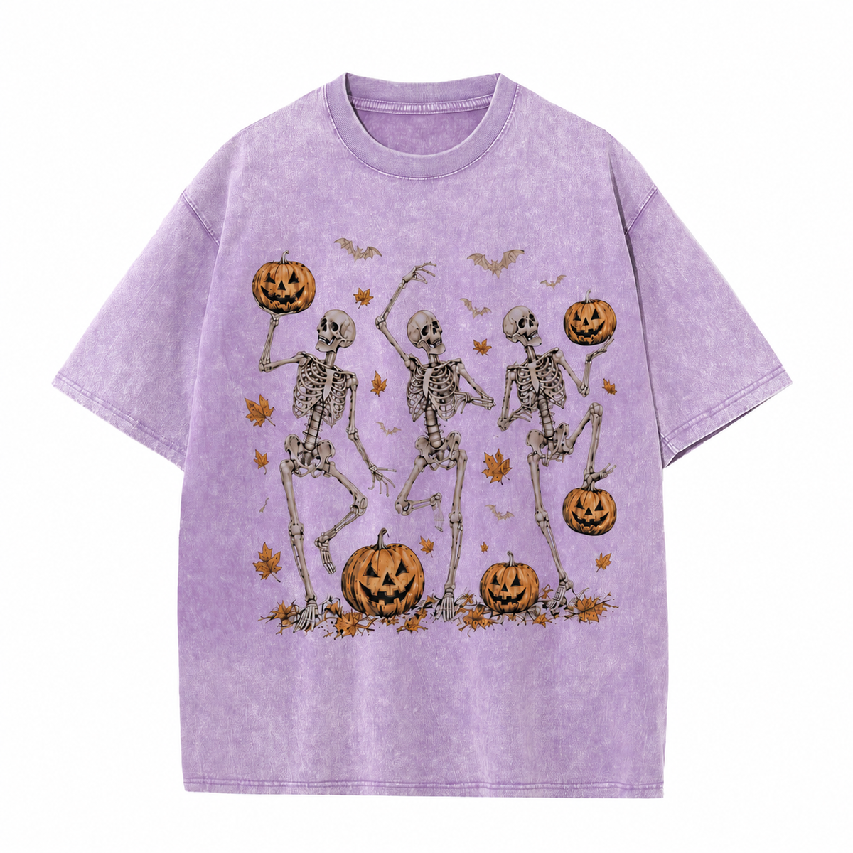 Vintage Wash Skeleton & Pumpkin Halloween Tee