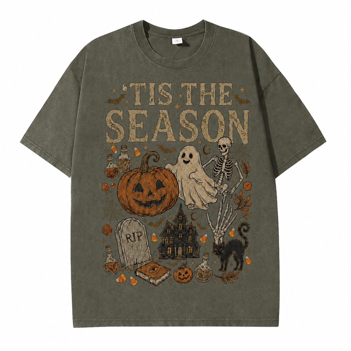 Retro Halloween Comfortable Color Shirt Skull Ghost DTG Print T-shirt