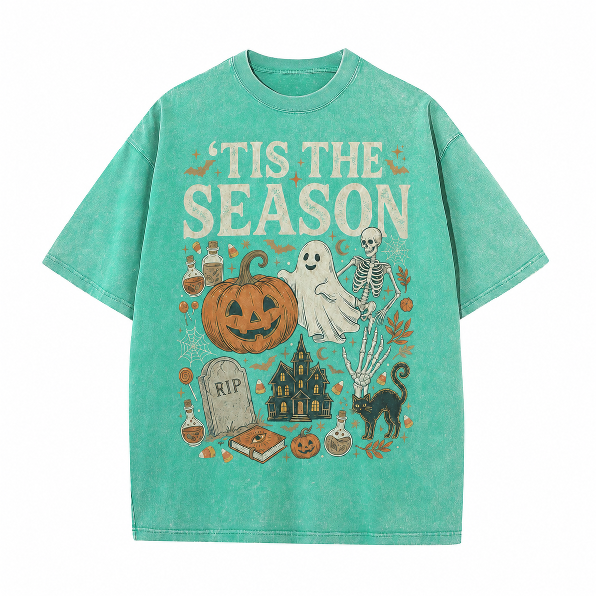 Retro Halloween Comfortable Color Shirt Skull Ghost DTG Print T-shirt