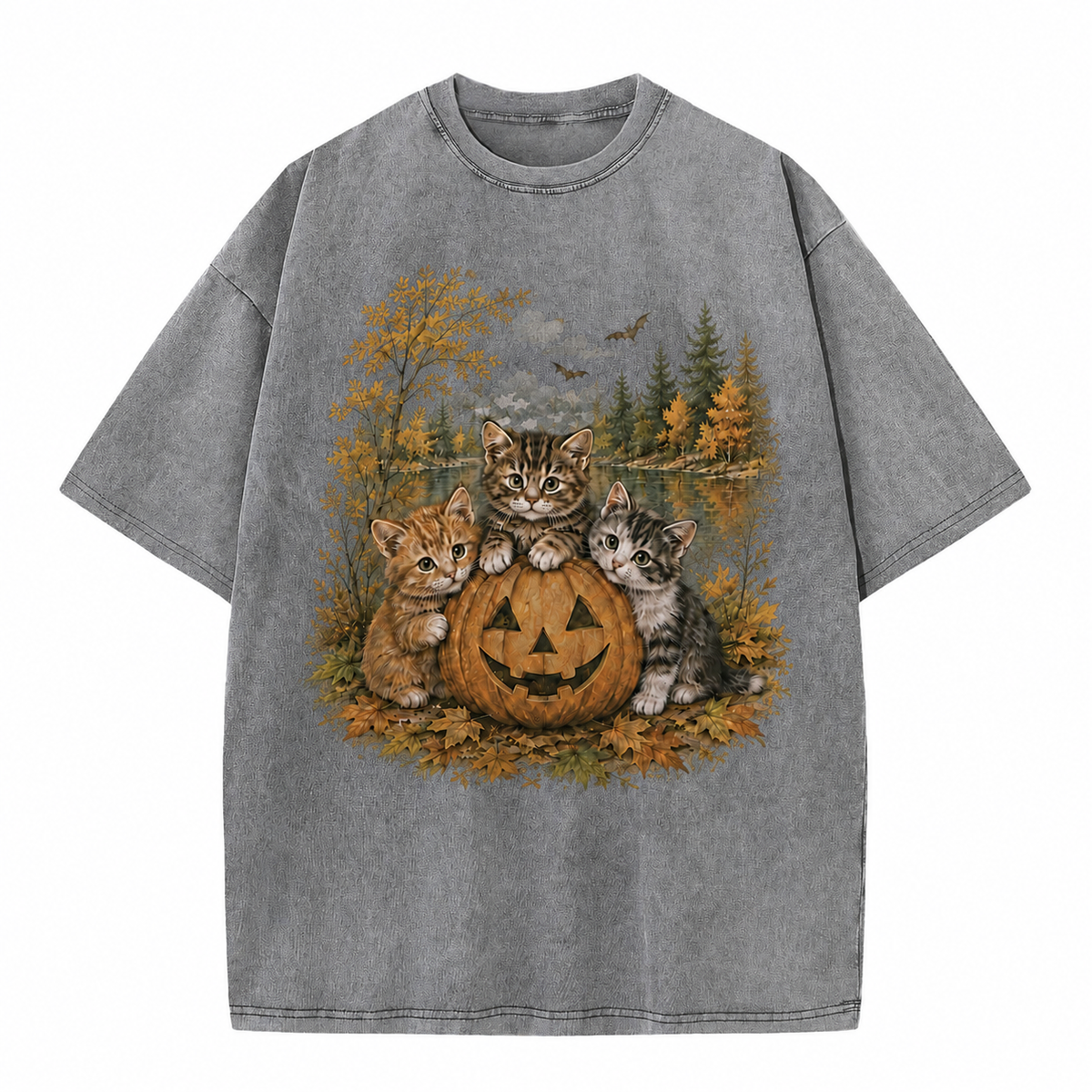 Vintage Halloween Kittens & Pumpkin Graphic Tee