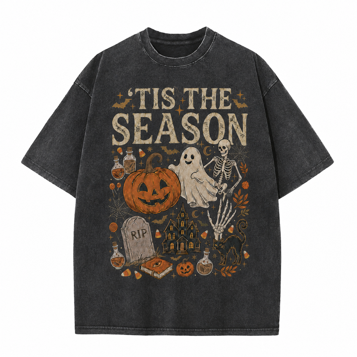 Retro Halloween Comfortable Color Shirt Skull Ghost DTG Print T-shirt