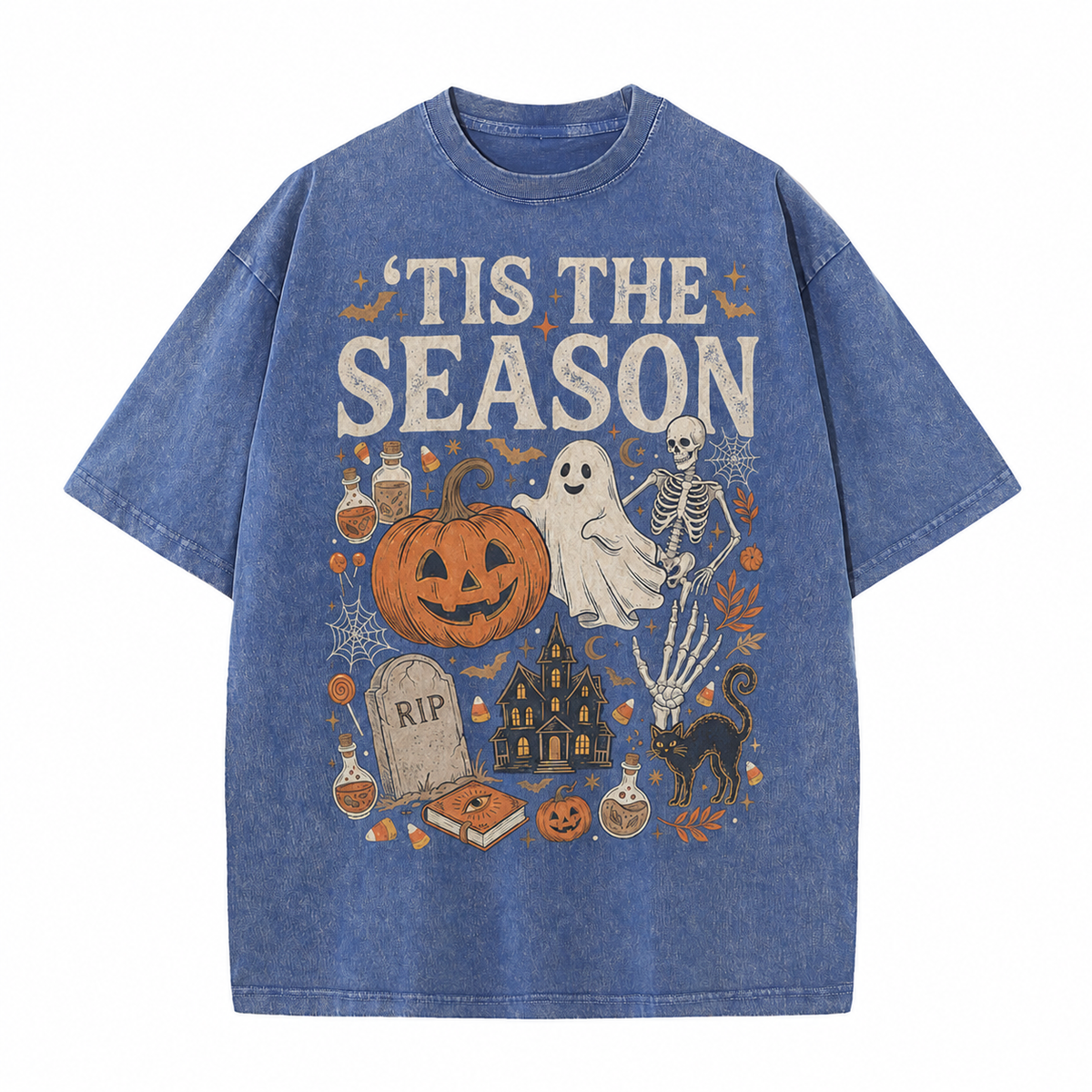 Retro Halloween Comfortable Color Shirt Skull Ghost DTG Print T-shirt
