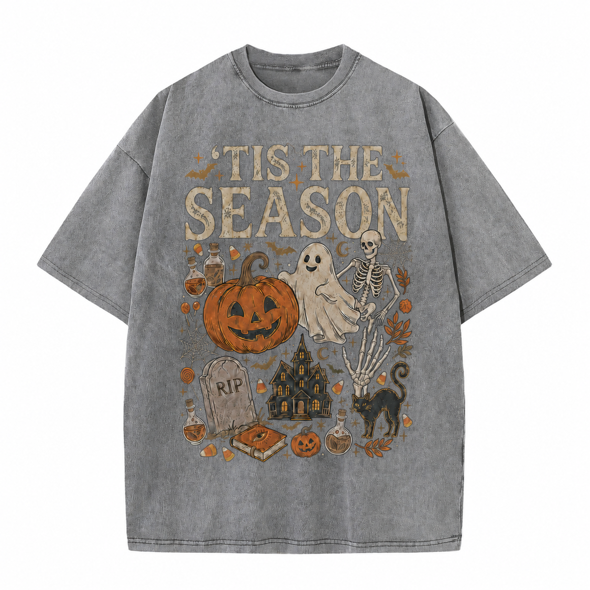 Retro Halloween Comfortable Color Shirt Skull Ghost DTG Print T-shirt