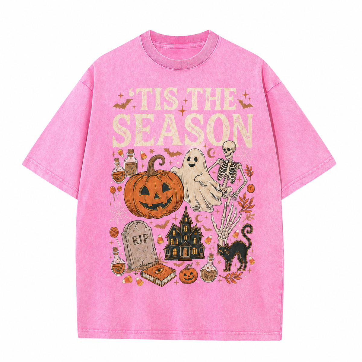 Retro Halloween Comfortable Color Shirt Skull Ghost DTG Print T-shirt
