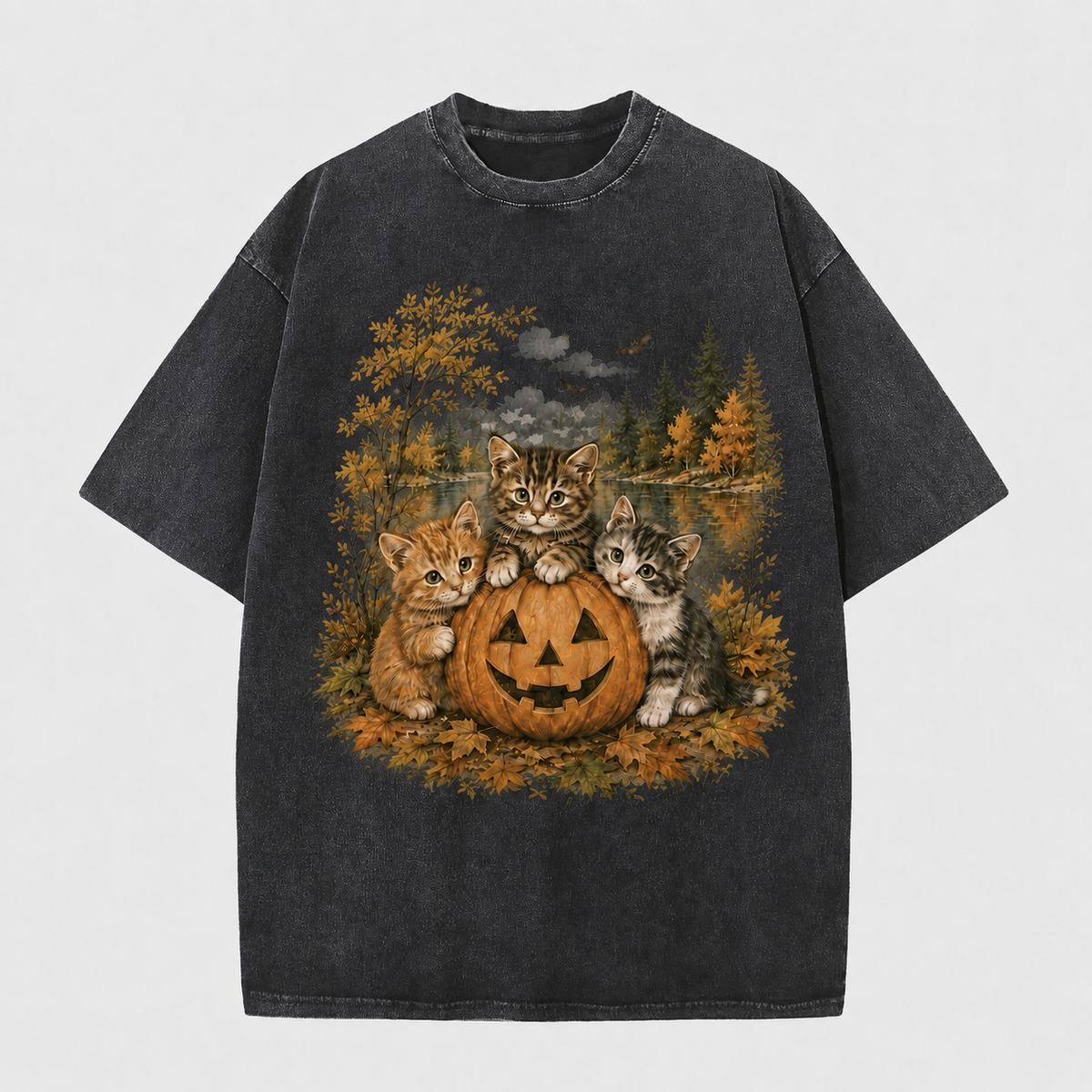 Vintage Halloween Kittens & Pumpkin Graphic Tee